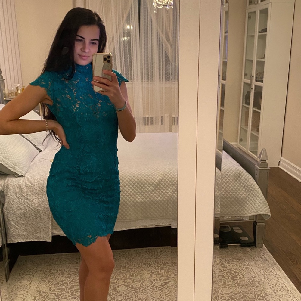 Two piece mock neck crochet dress